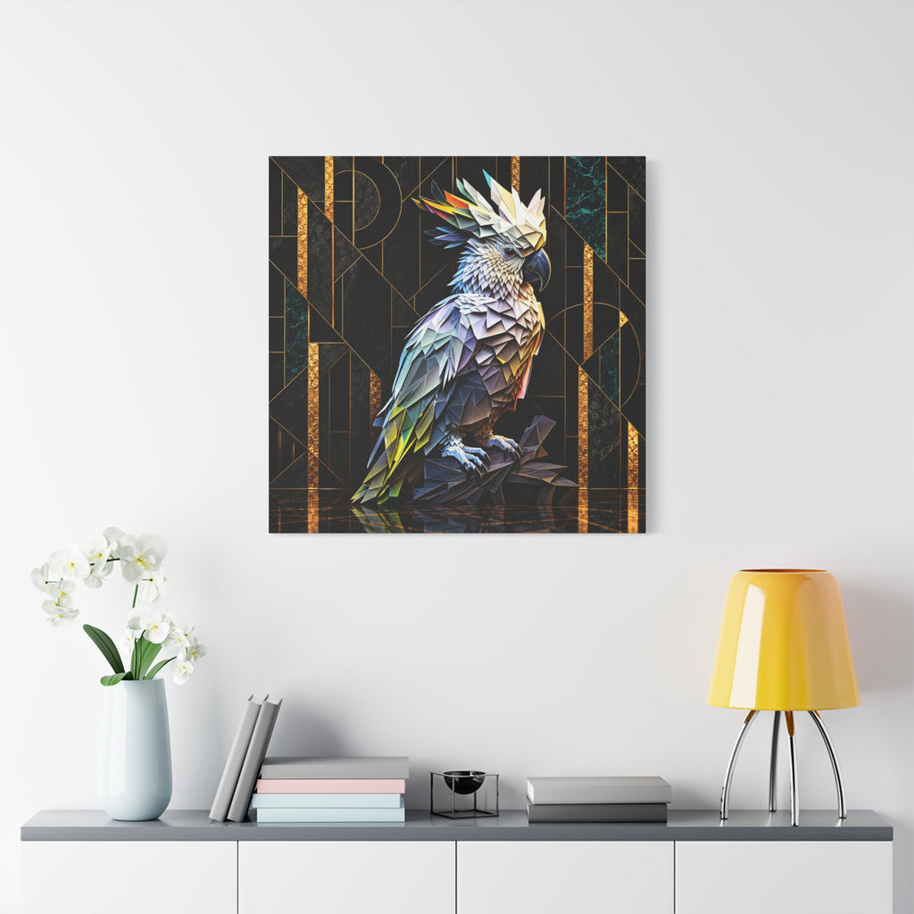 Geometric Cockatoo Canvas Wall Art – Colorful Parrot Matte Stretched Print