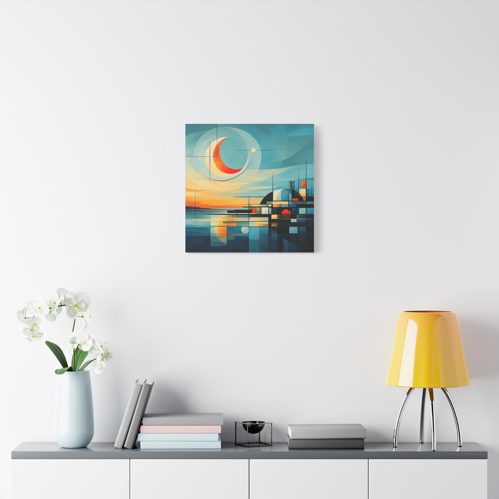 Crescent Harbor at Dusk — Abstract Matte Stretched Wall Decor