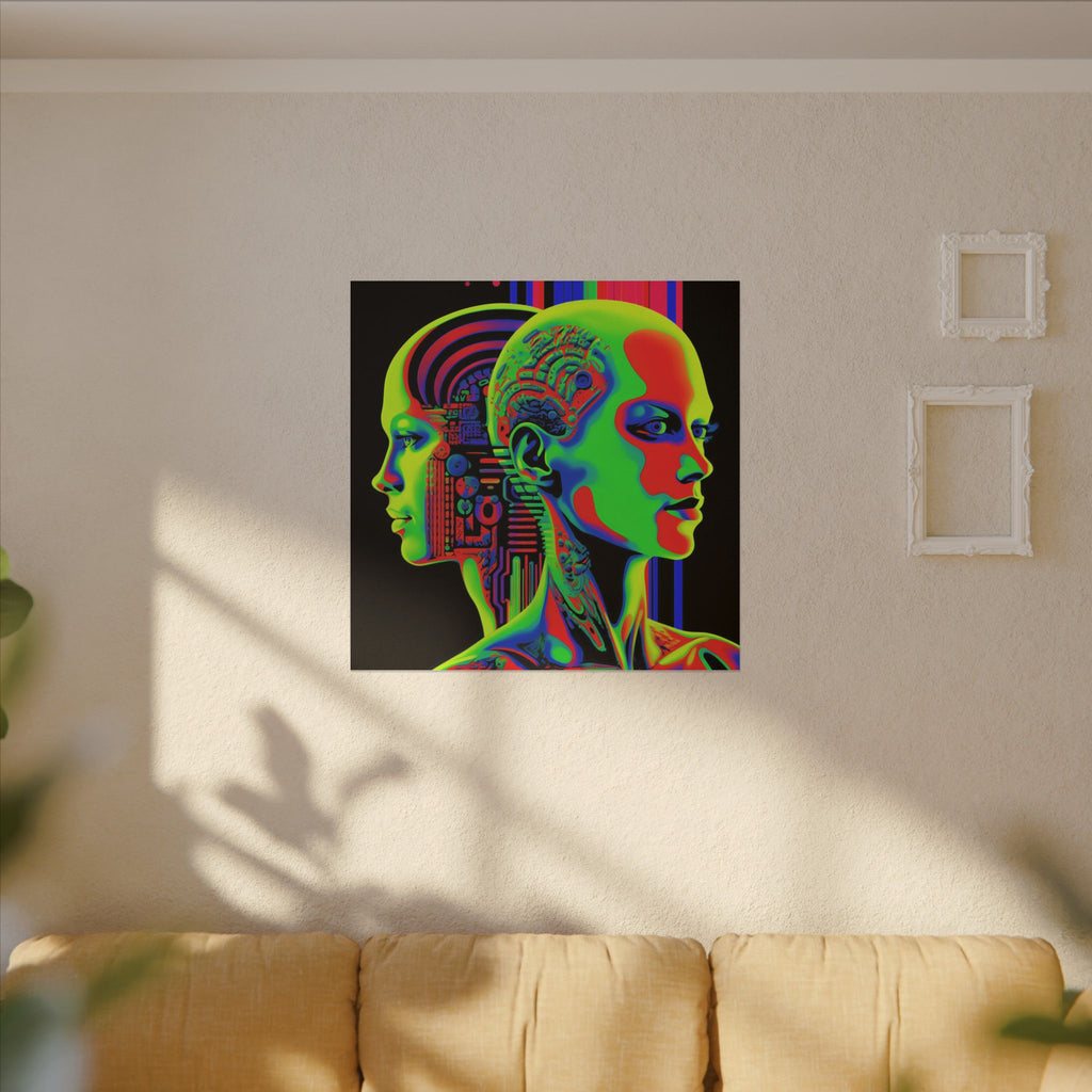 Neon Consciousness – Cybernetic Abstract Portrait Canvas Print