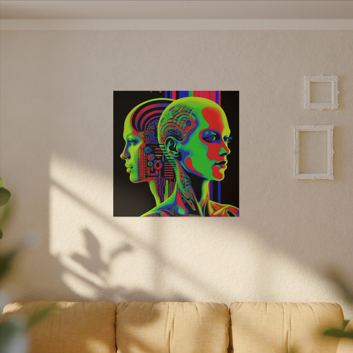 Neon Consciousness – Cybernetic Abstract Portrait Canvas Print