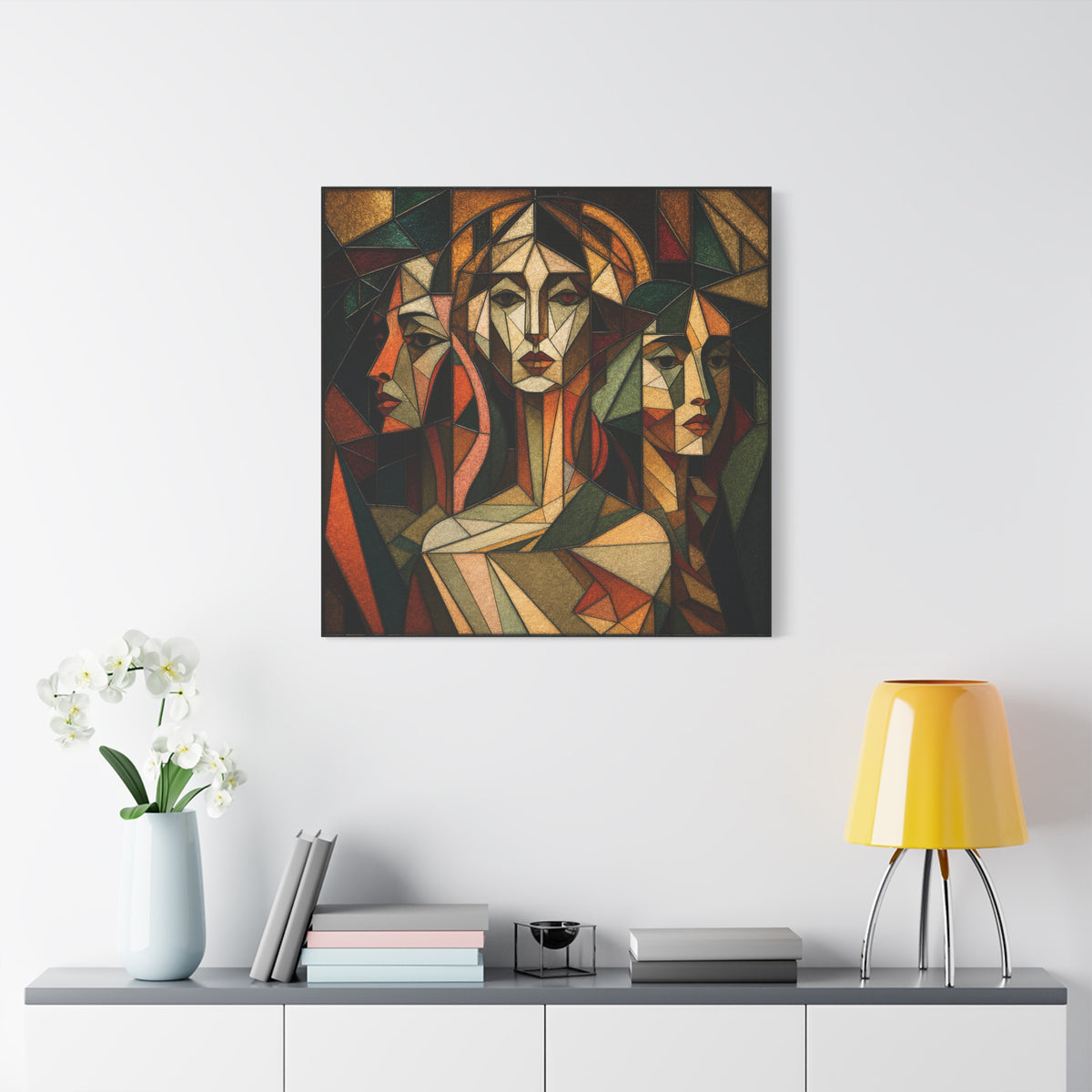 Three Ways of Seeing — Cubist Stained Glass Women Wall Art