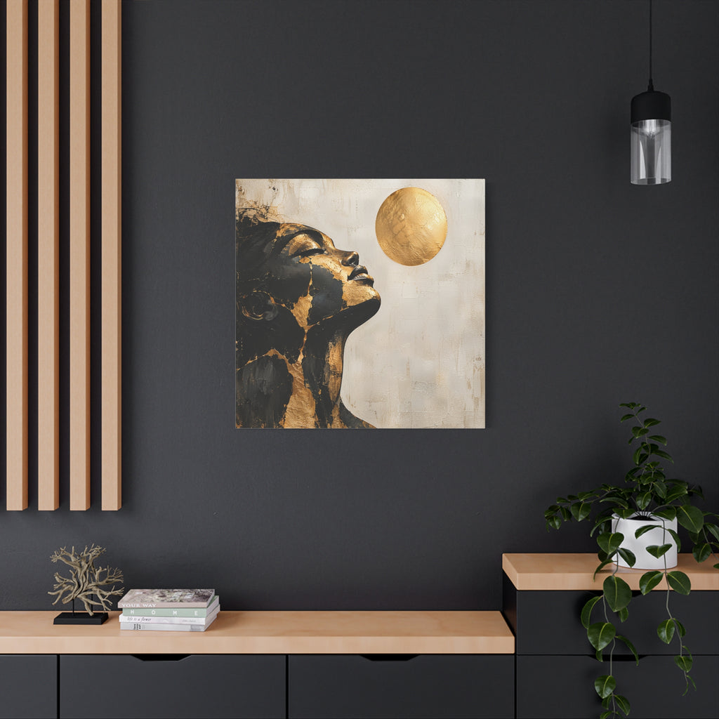 Golden Stillness — Modern Black & Gold Woman Portrait