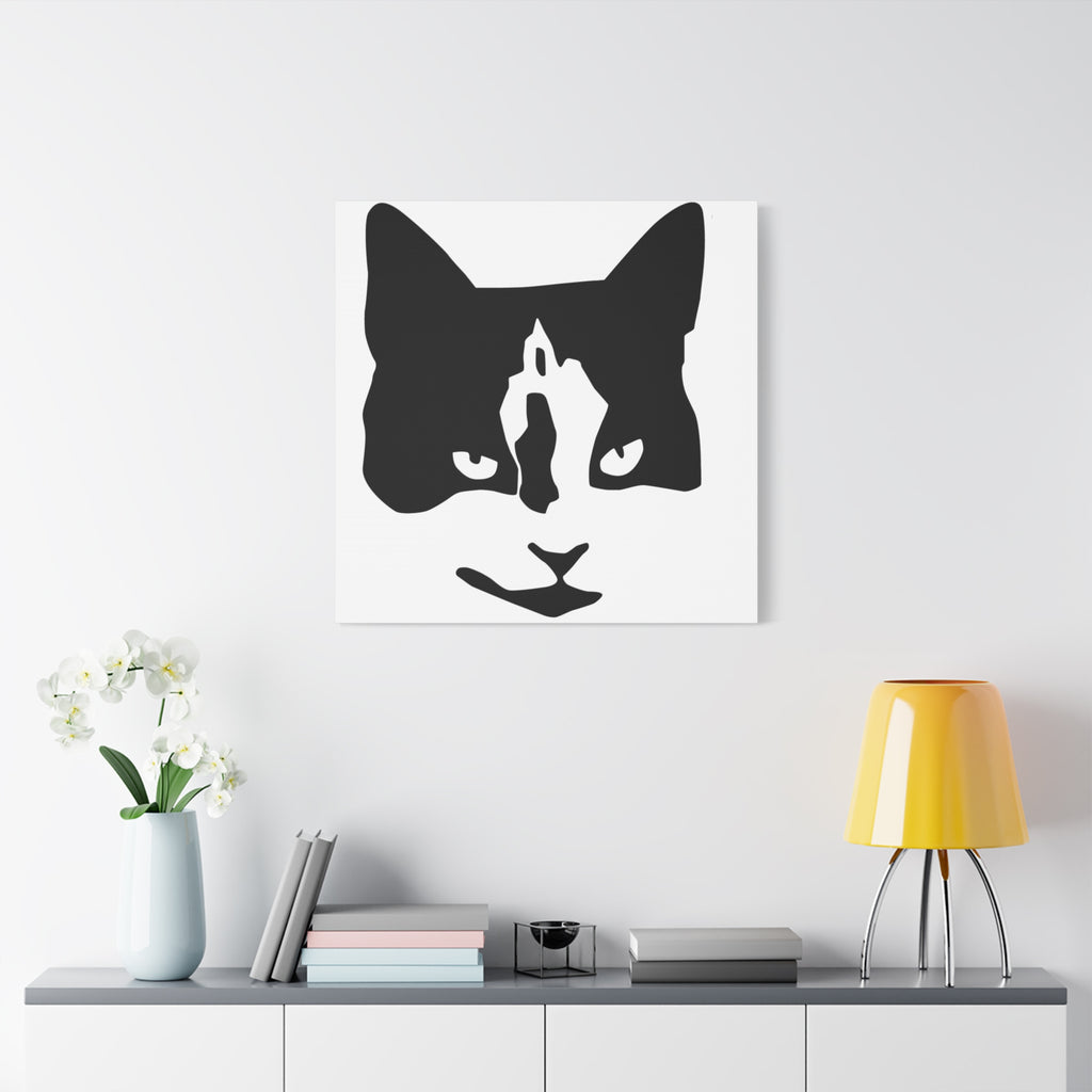 Black Mask – Minimal Black and White Abstract Cat Face Canvas Print
