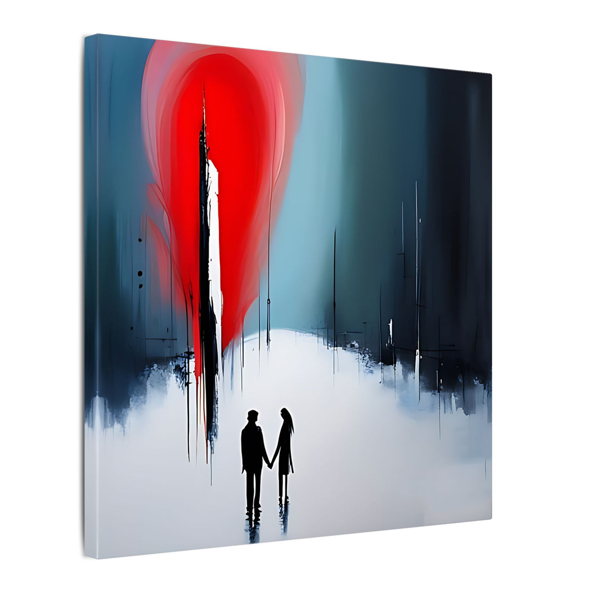Under the Red Sky – Abstract Couple Silhouette Canvas Print