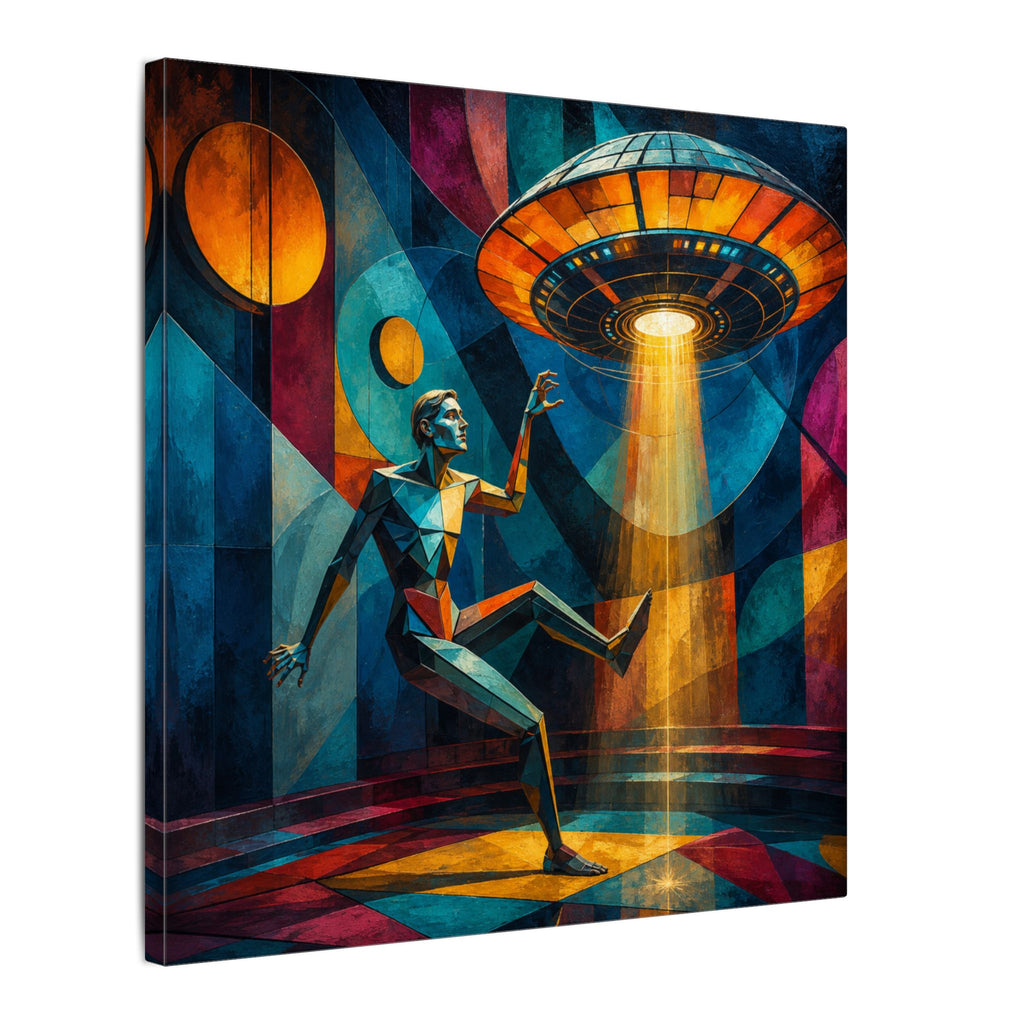 Suspended Signal – Retro Futurist UFO Geometric Canvas Print