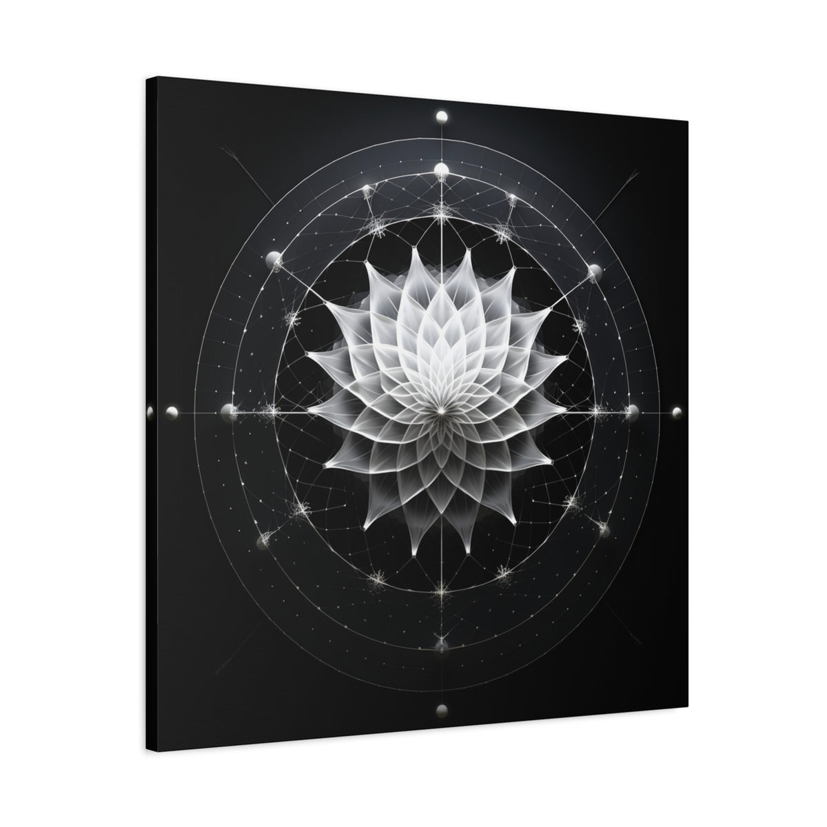 Orbit of Stillness — Monochrome Sacred Geometry Lotus Wall Art