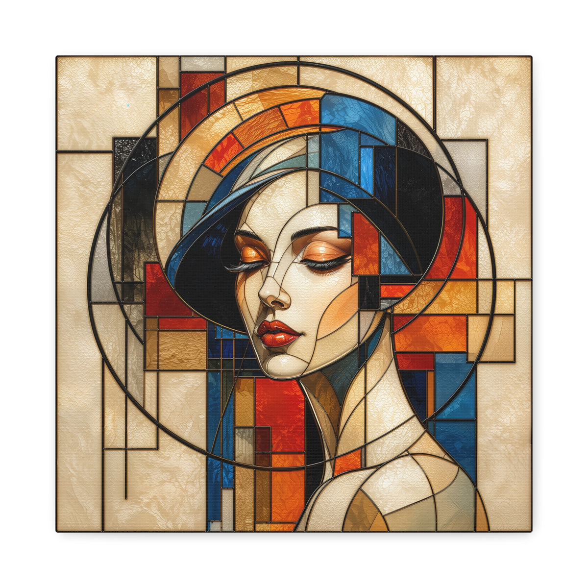 The Quiet Flame — Modern Stained Glass Woman Portrait Art