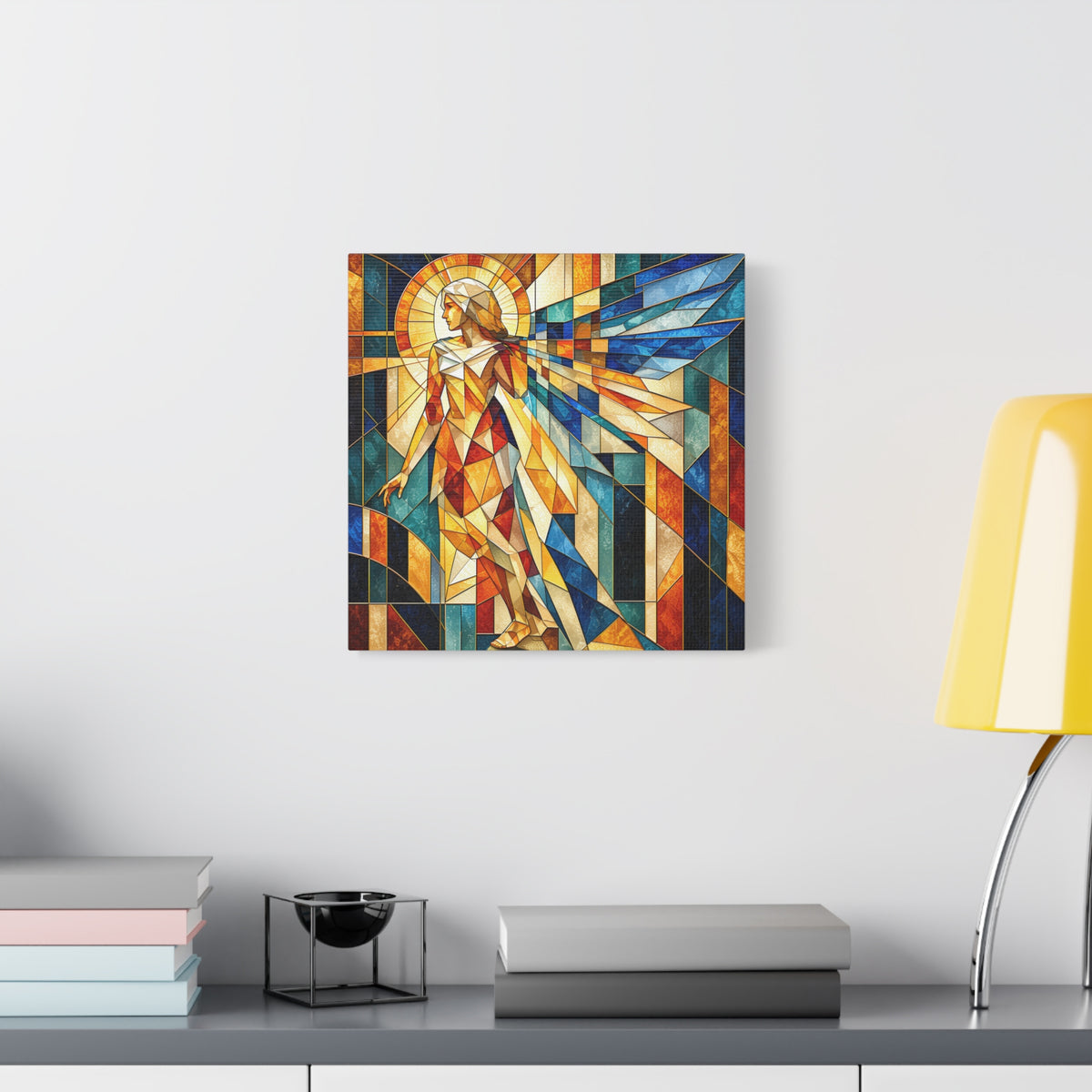 Messenger of Light — Geometric Stained Glass Angel Fine Art Print