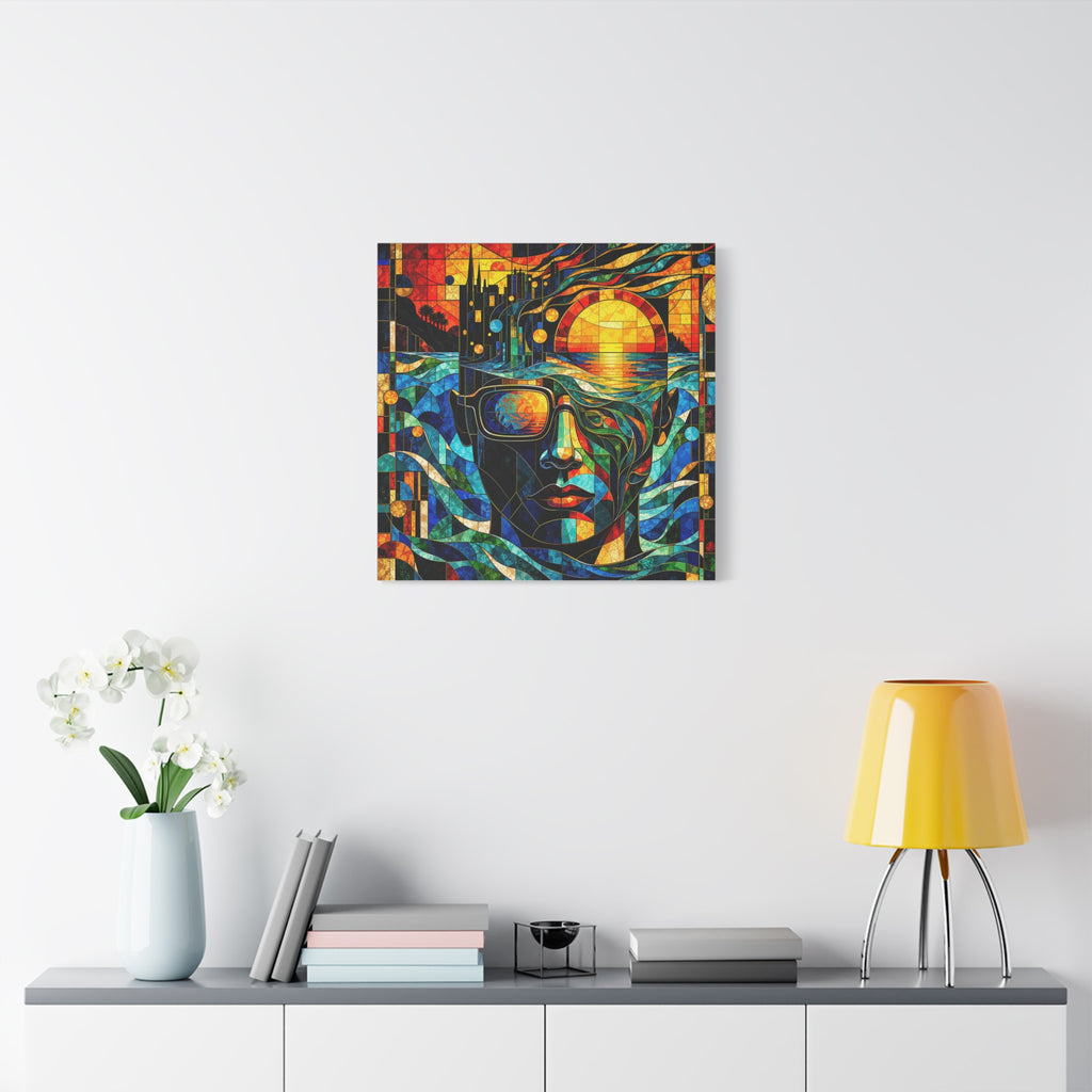 Sunset in His Eyes - Stained-Glass Sunset Portrait Canvas