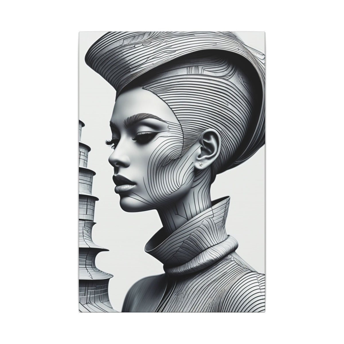 Contour of Silence – Monochrome Futurist Portrait Canvas Print