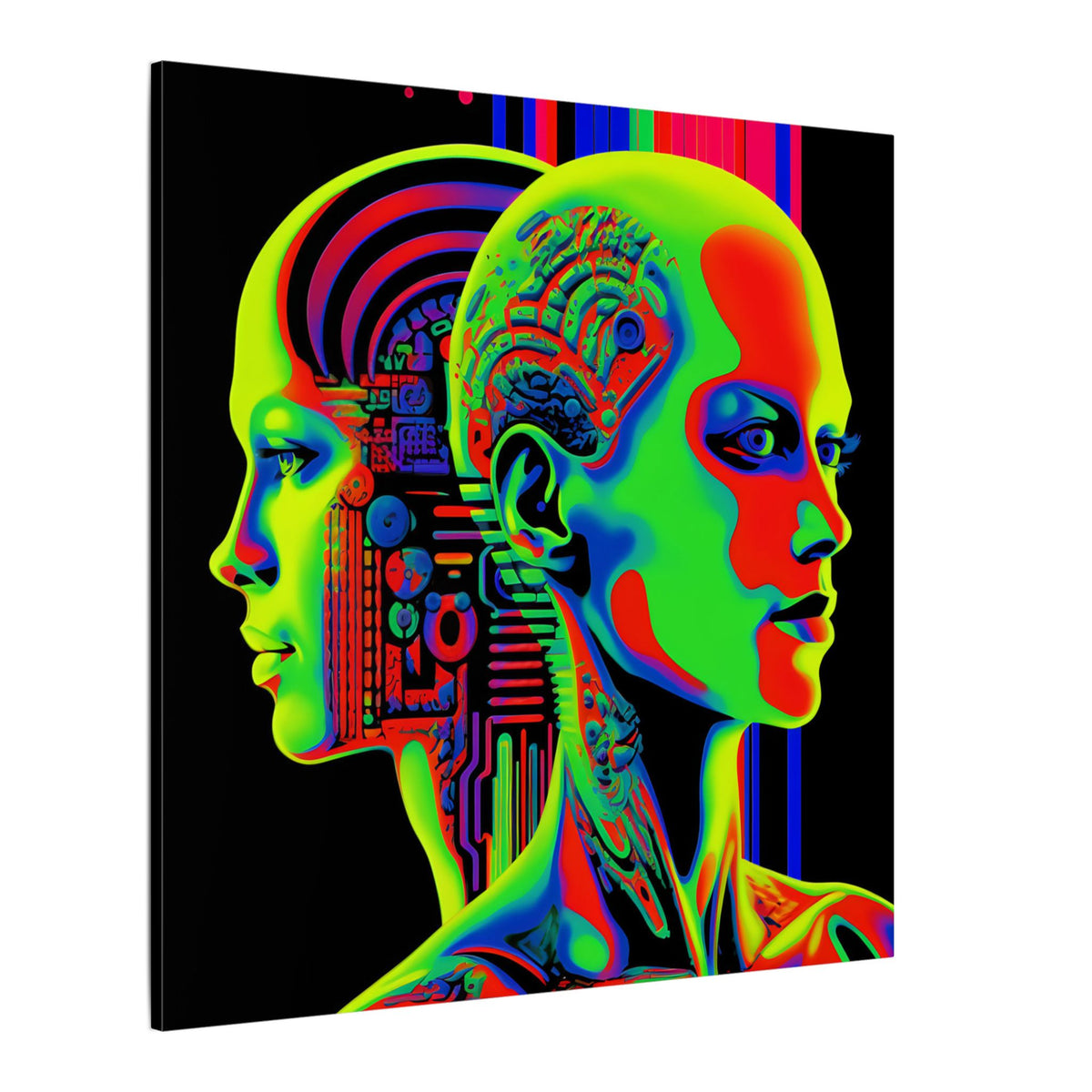 Neon Consciousness – Cybernetic Abstract Portrait Canvas Print