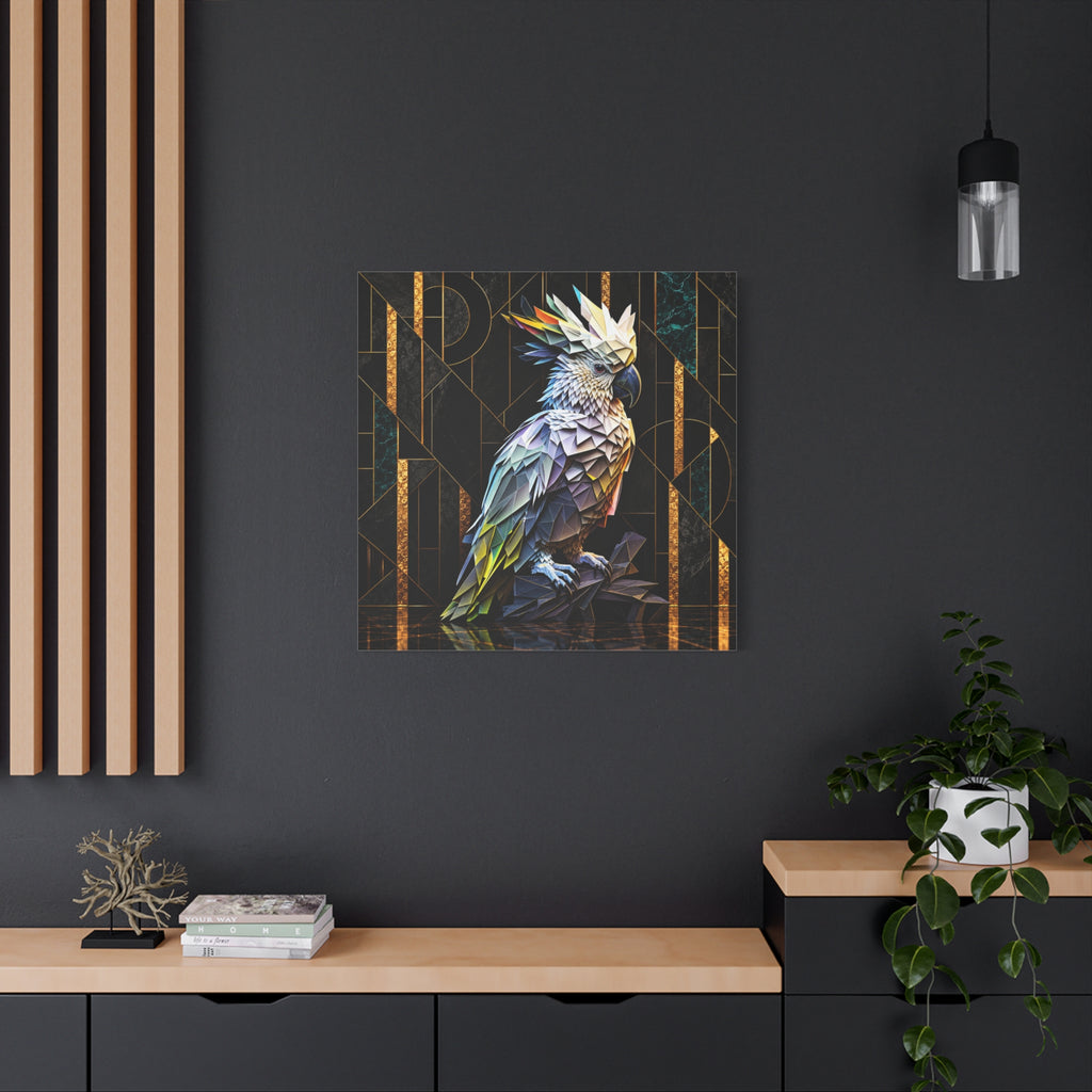 Geometric Cockatoo Canvas Wall Art – Colorful Parrot Matte Stretched Print