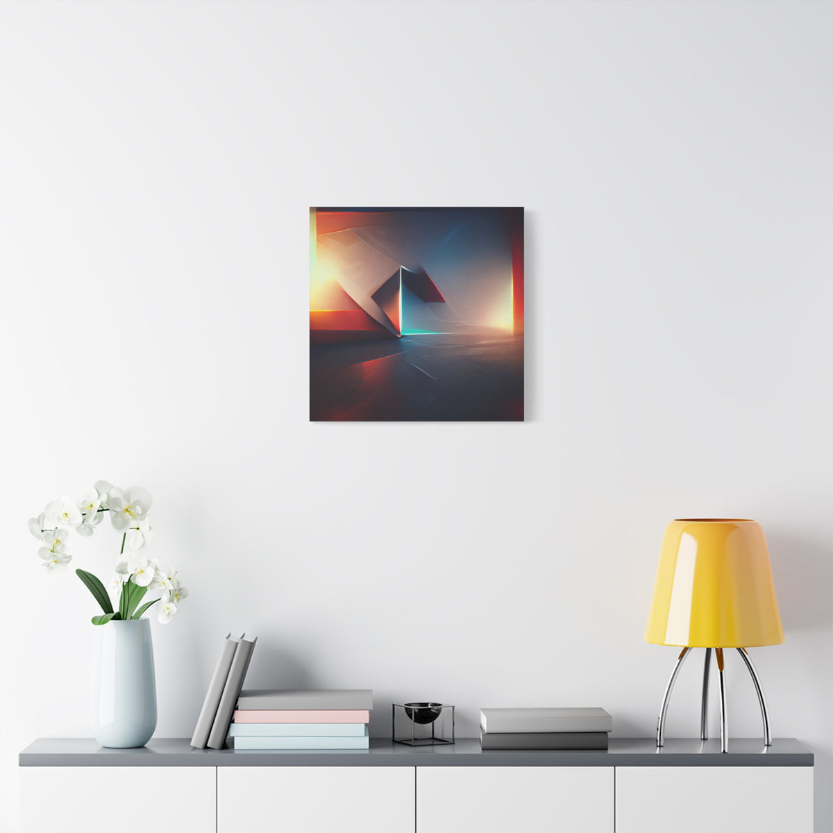 Threshold of Light — Luminous Geometric Abstract in Crimson, Indigo & Gold