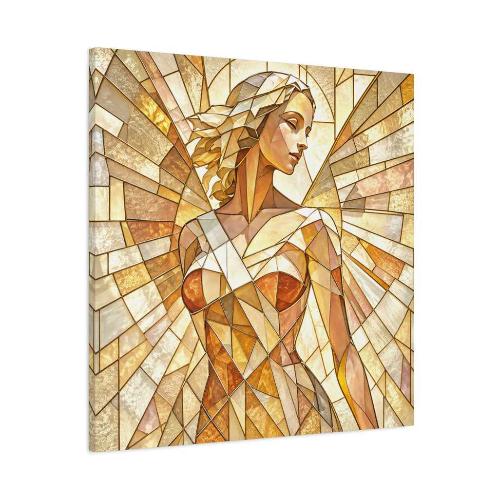 The Light She Carries | Golden Stained Glass Angel Art
