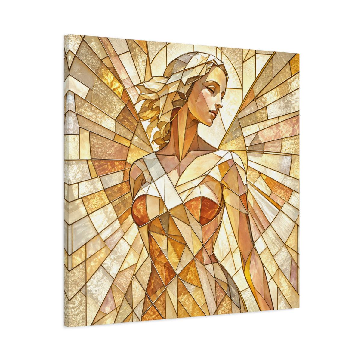 The Light She Carries | Golden Stained Glass Angel Art