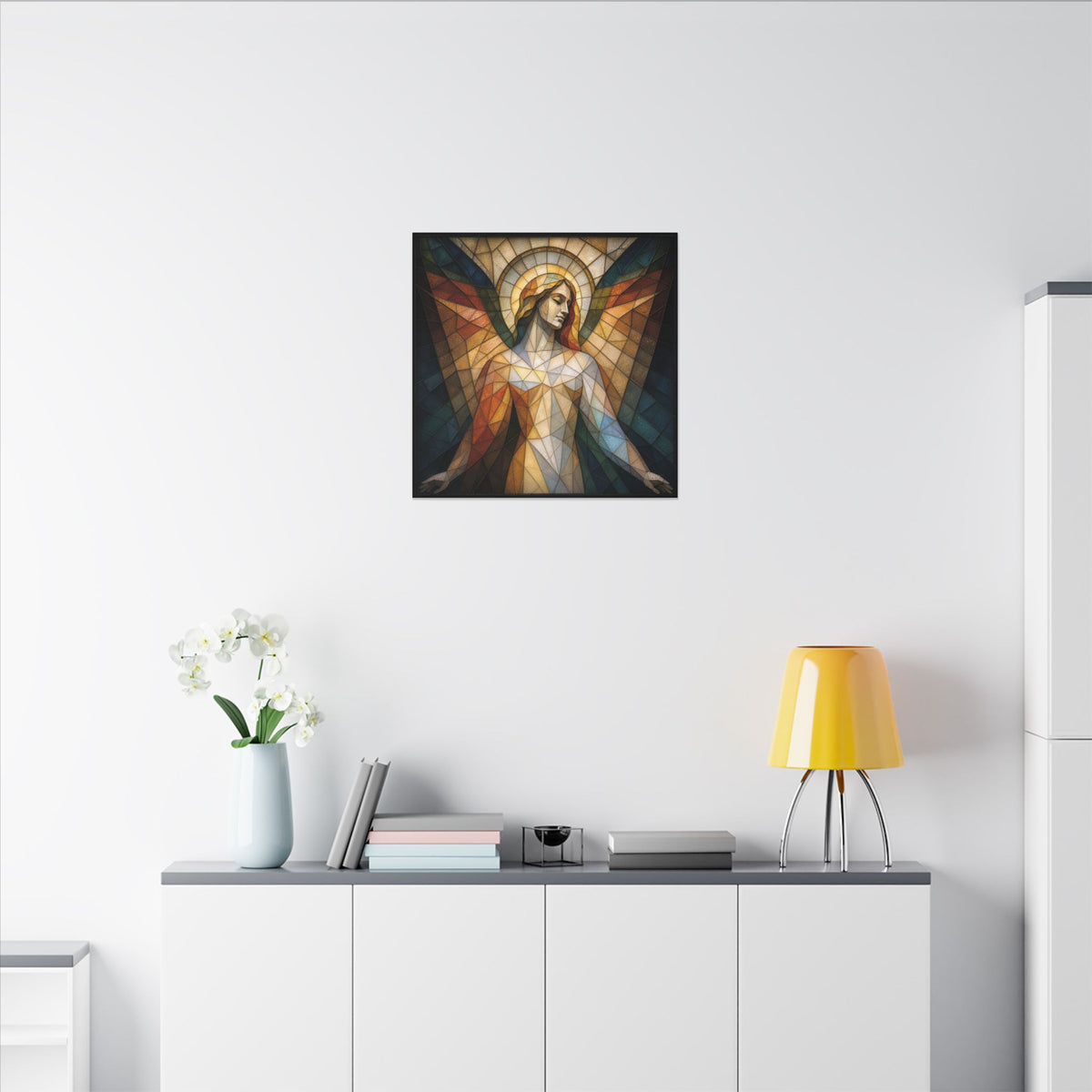 Grace in Light – Geometric Stained Glass Angel Canvas Print