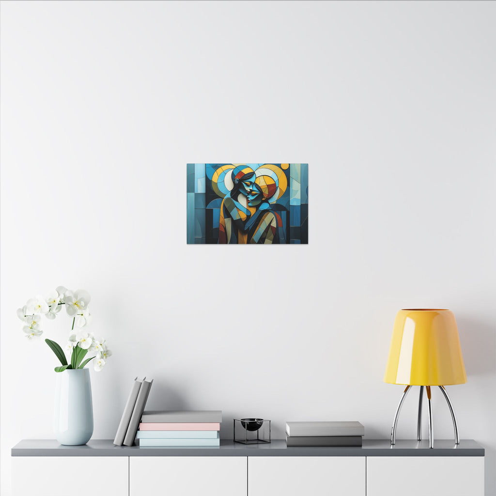 Where We Meet – Geometric Couple Embrace Canvas Print