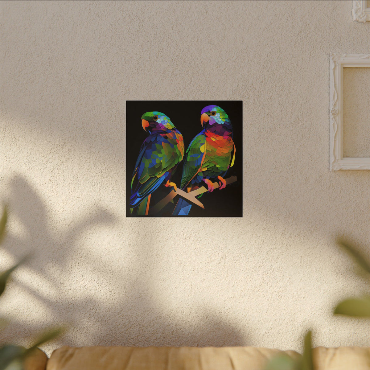Electric Pair – Colorful Geometric Parrot Canvas Print