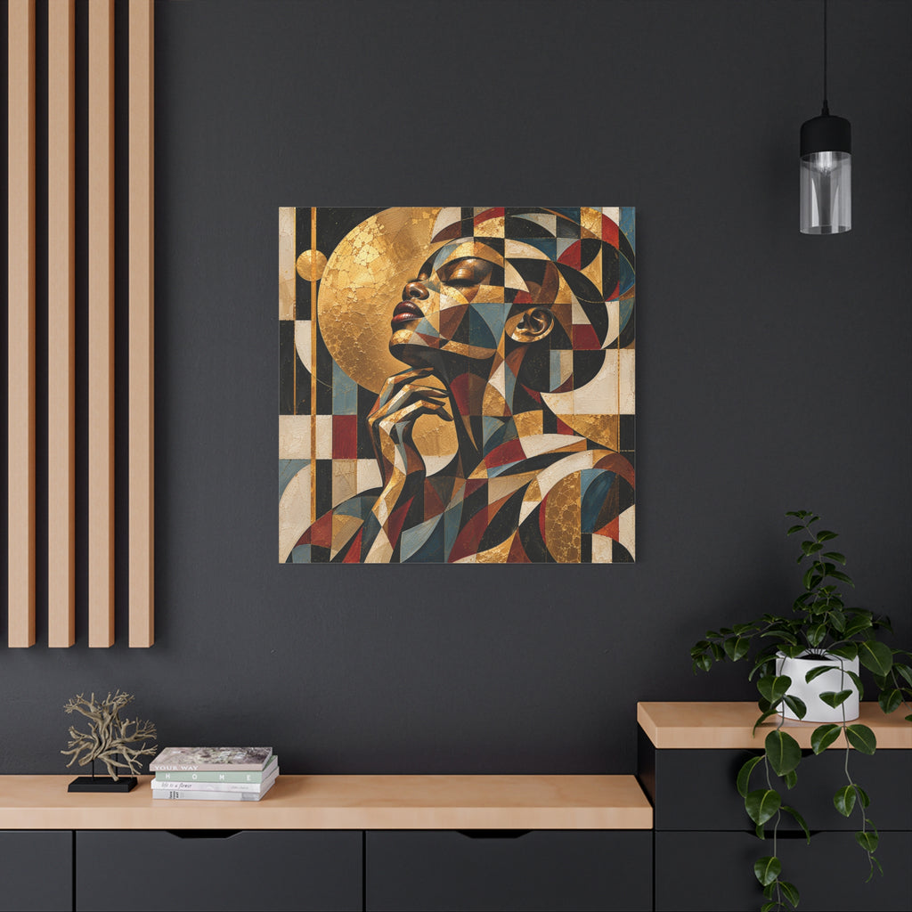 Moonlit Reverie — Gilded Cubist Woman Portrait