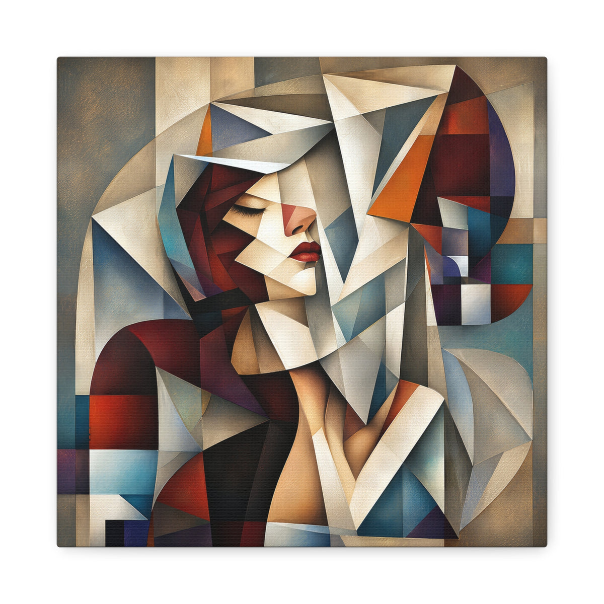 Between Her Thoughts — Modern Cubist Woman Portrait Wall Art