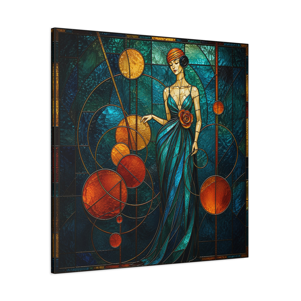 Orbit of Elegance — Art Deco Stained Glass Woman Wall Art