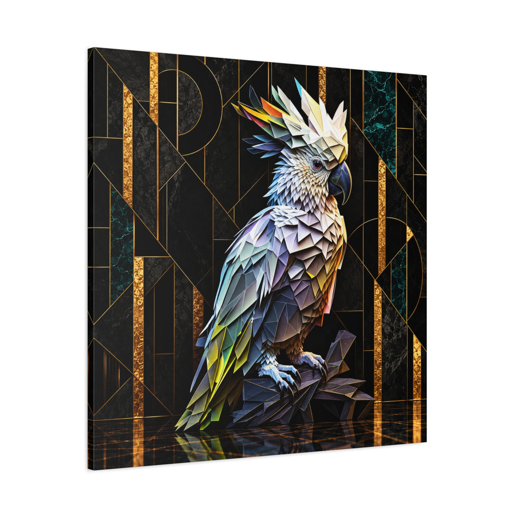 Geometric Cockatoo Canvas Wall Art – Colorful Parrot Matte Stretched Print