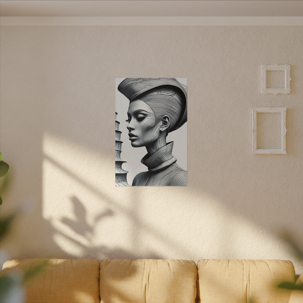 Contour of Silence – Monochrome Futurist Portrait Canvas Print