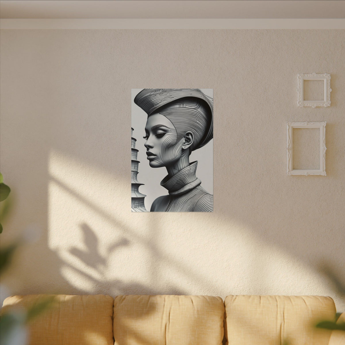 Contour of Silence – Monochrome Futurist Portrait Canvas Print