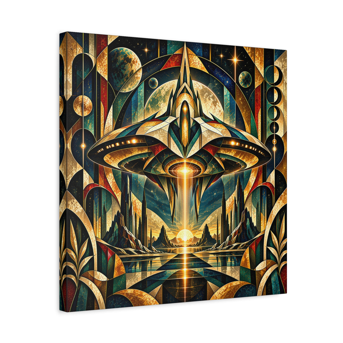 Arrival at the Golden Horizon — Futuristic Celestial Landscape Wall Art