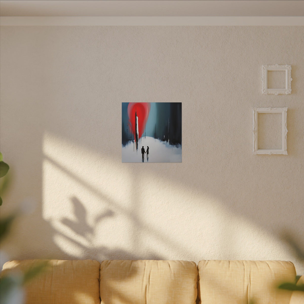 Under the Red Sky – Abstract Couple Silhouette Canvas Print