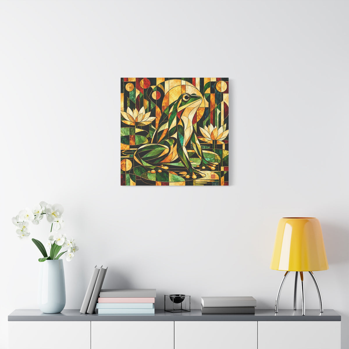 The Golden Witness | Art Deco Stained Glass Frog Art