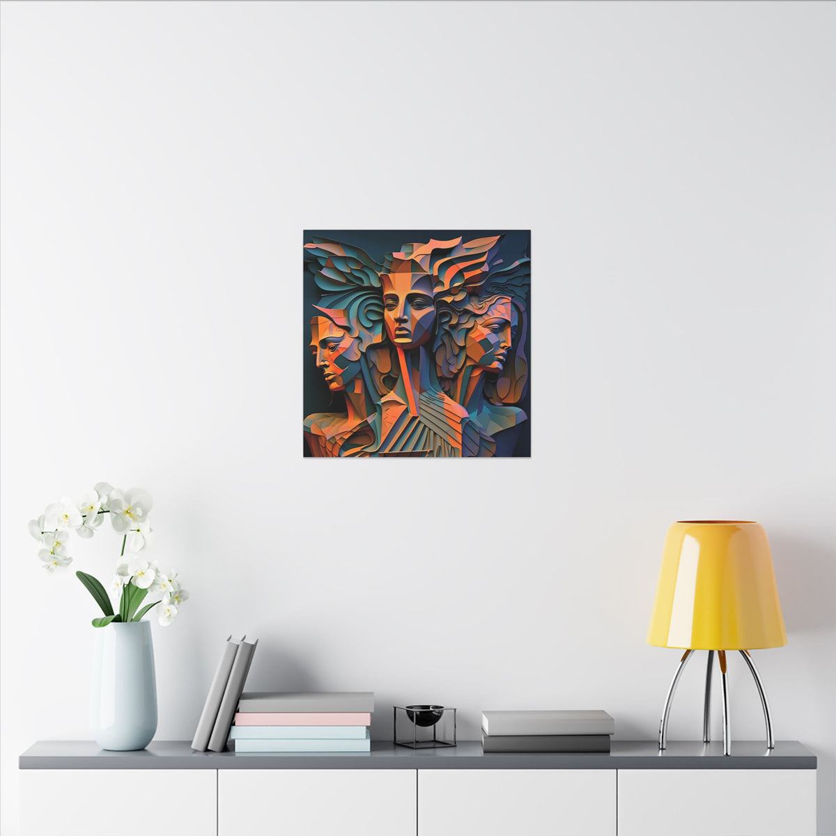 The Three Voices – Sculptural Geometric Triple Portrait Canvas Print