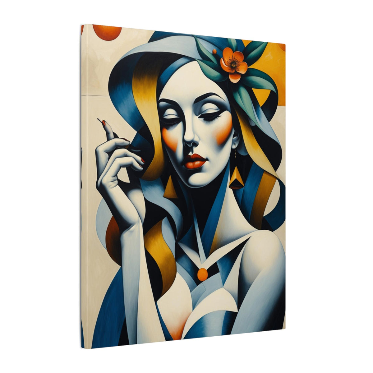 Blue Reverie – Geometric Female Portrait Canvas Print