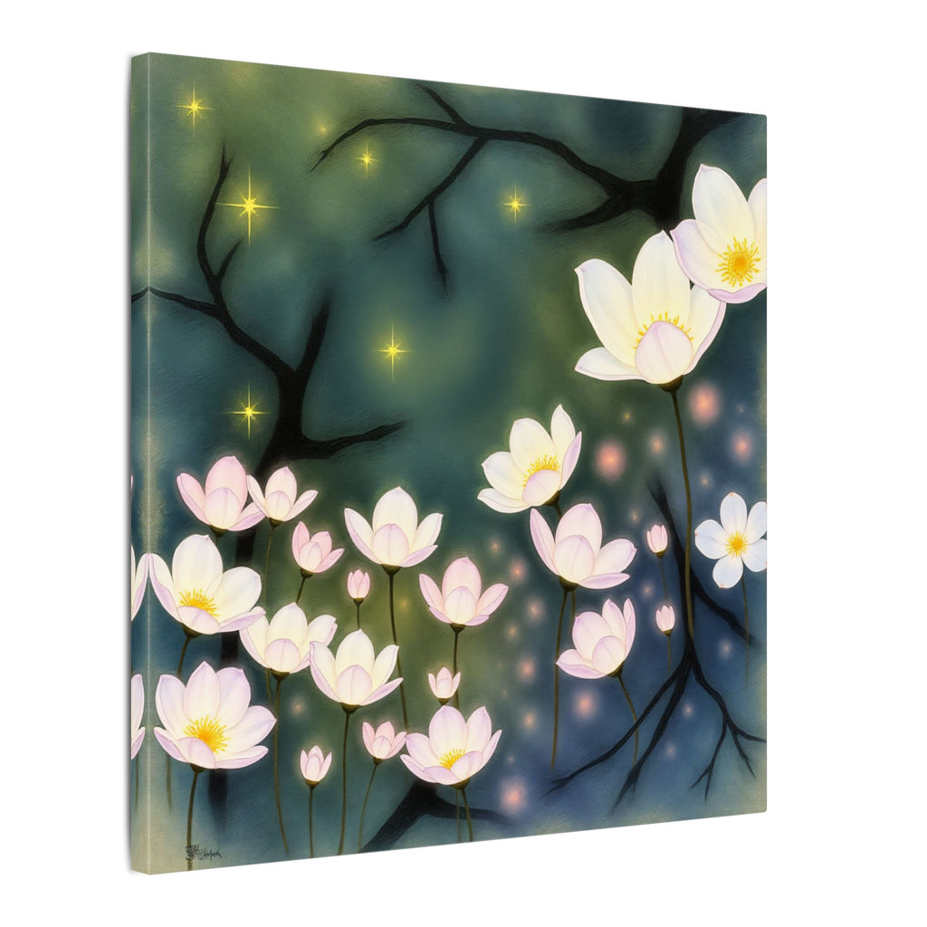 Where the Light Blooms – Dreamlike Floral Night Canvas Print
