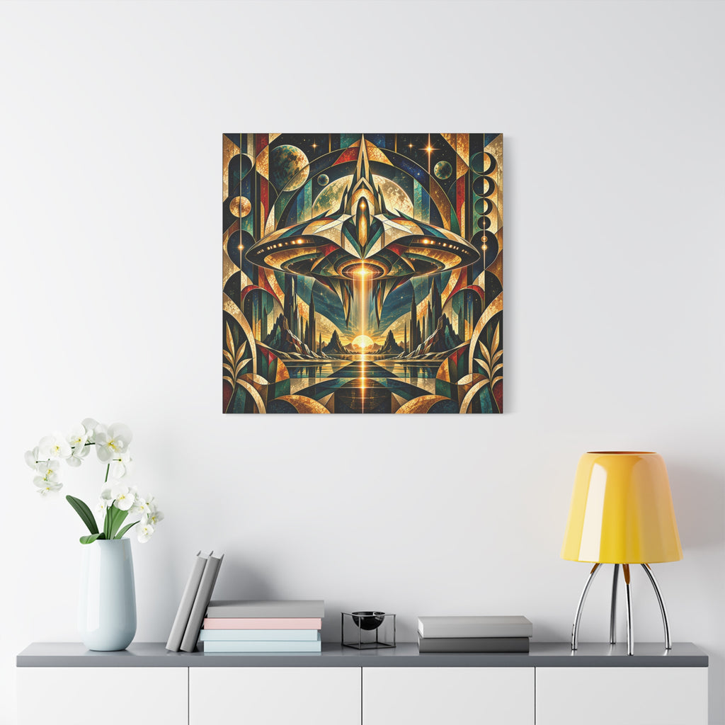 Arrival at the Golden Horizon — Futuristic Celestial Landscape Wall Art