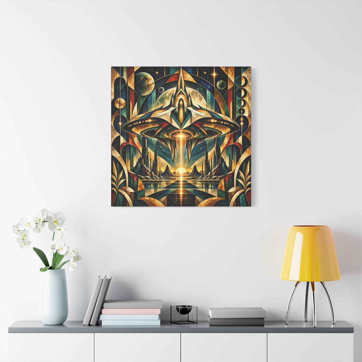 Arrival at the Golden Horizon — Futuristic Celestial Landscape Wall Art
