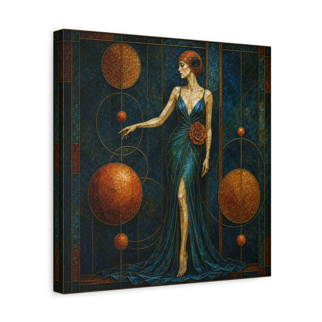 Celestial Rose — Art Deco Stained Glass Woman Canvas