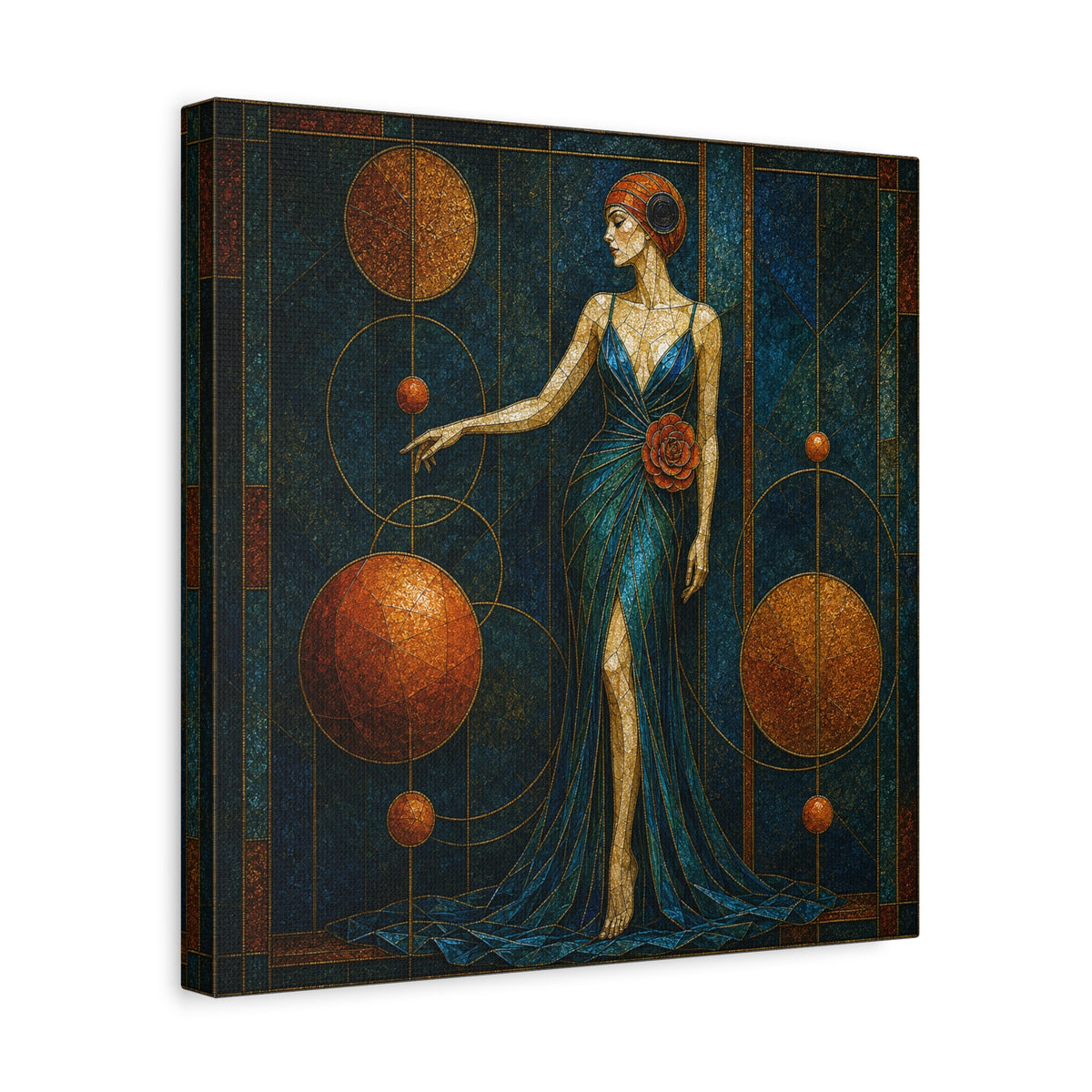Celestial Rose — Art Deco Stained Glass Woman Canvas