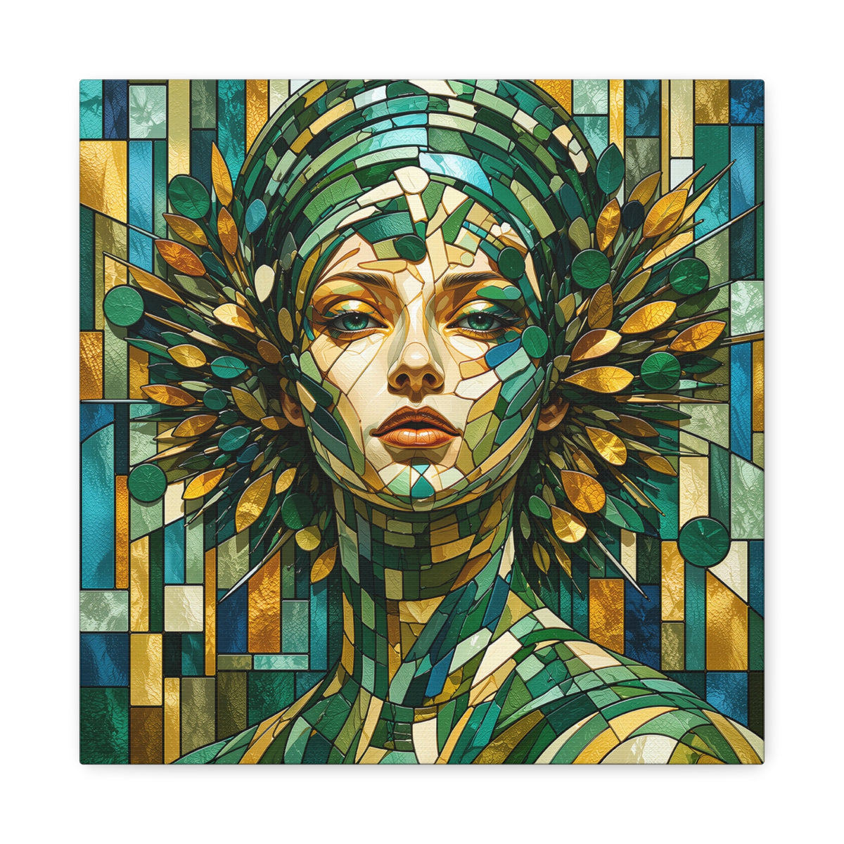 Verdant Empress — Stained Glass Botanical Woman Portrait