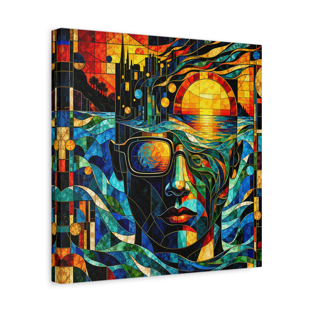 Sunset in His Eyes - Stained-Glass Sunset Portrait Canvas