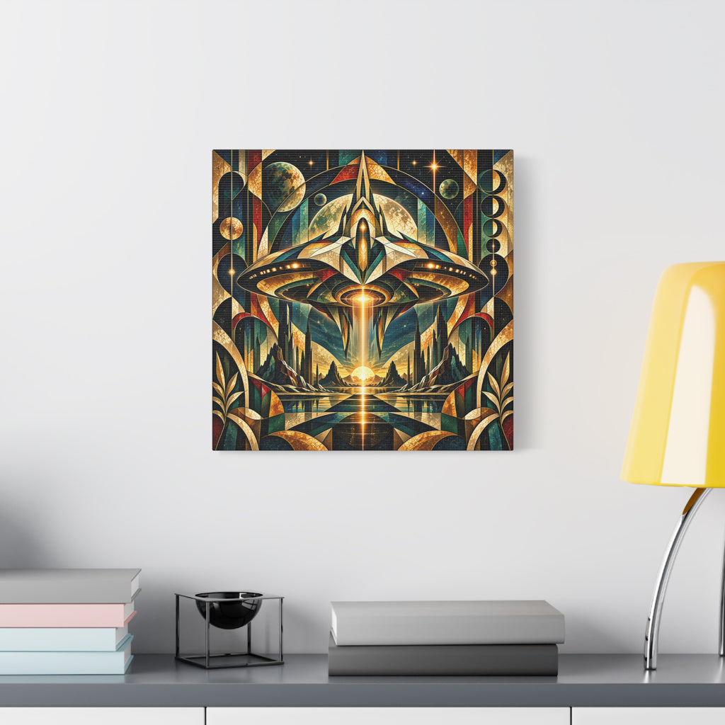 Arrival at the Golden Horizon — Futuristic Celestial Landscape Wall Art