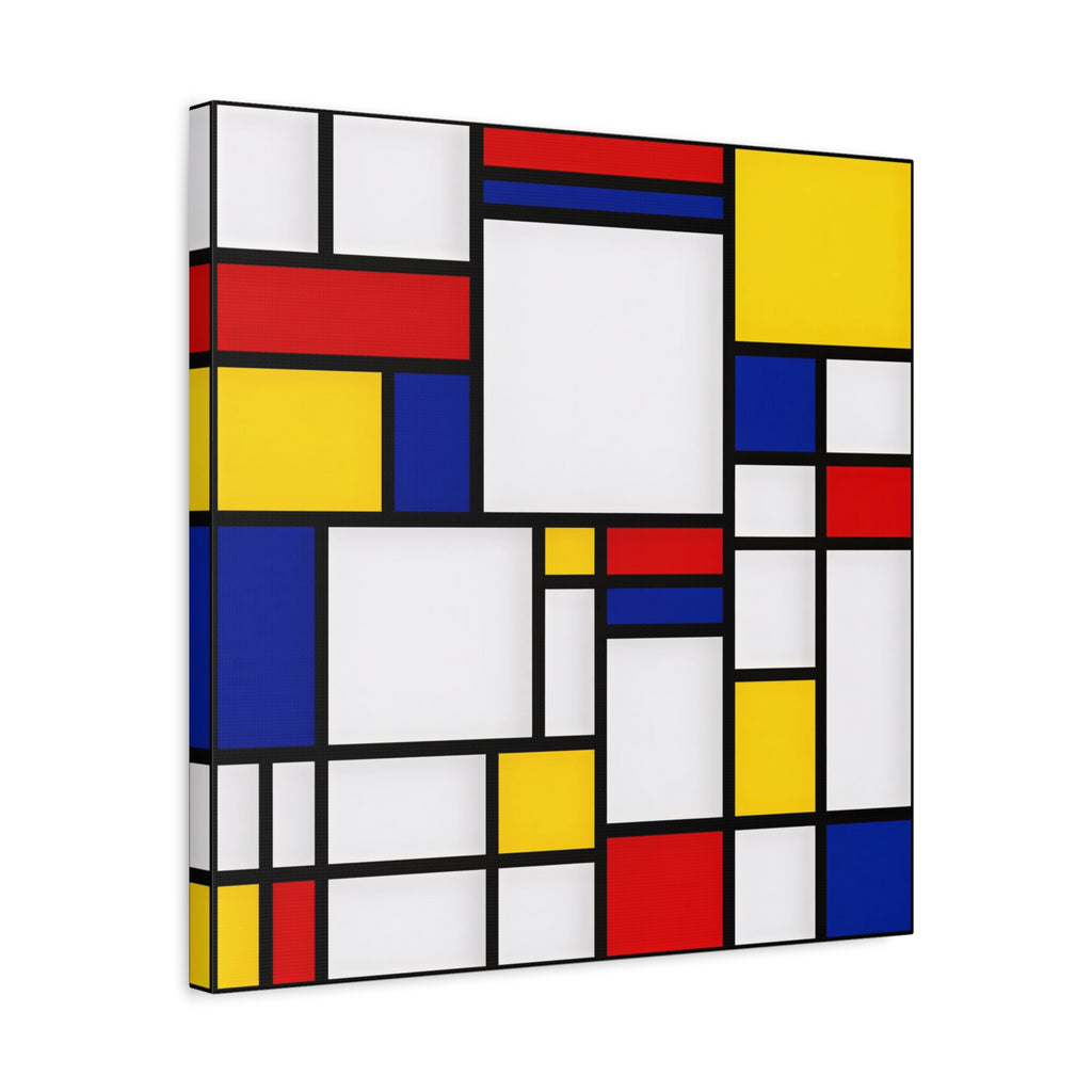 Abstract Geometric Canvas Art – Red, Blue & Yellow Stretched Print