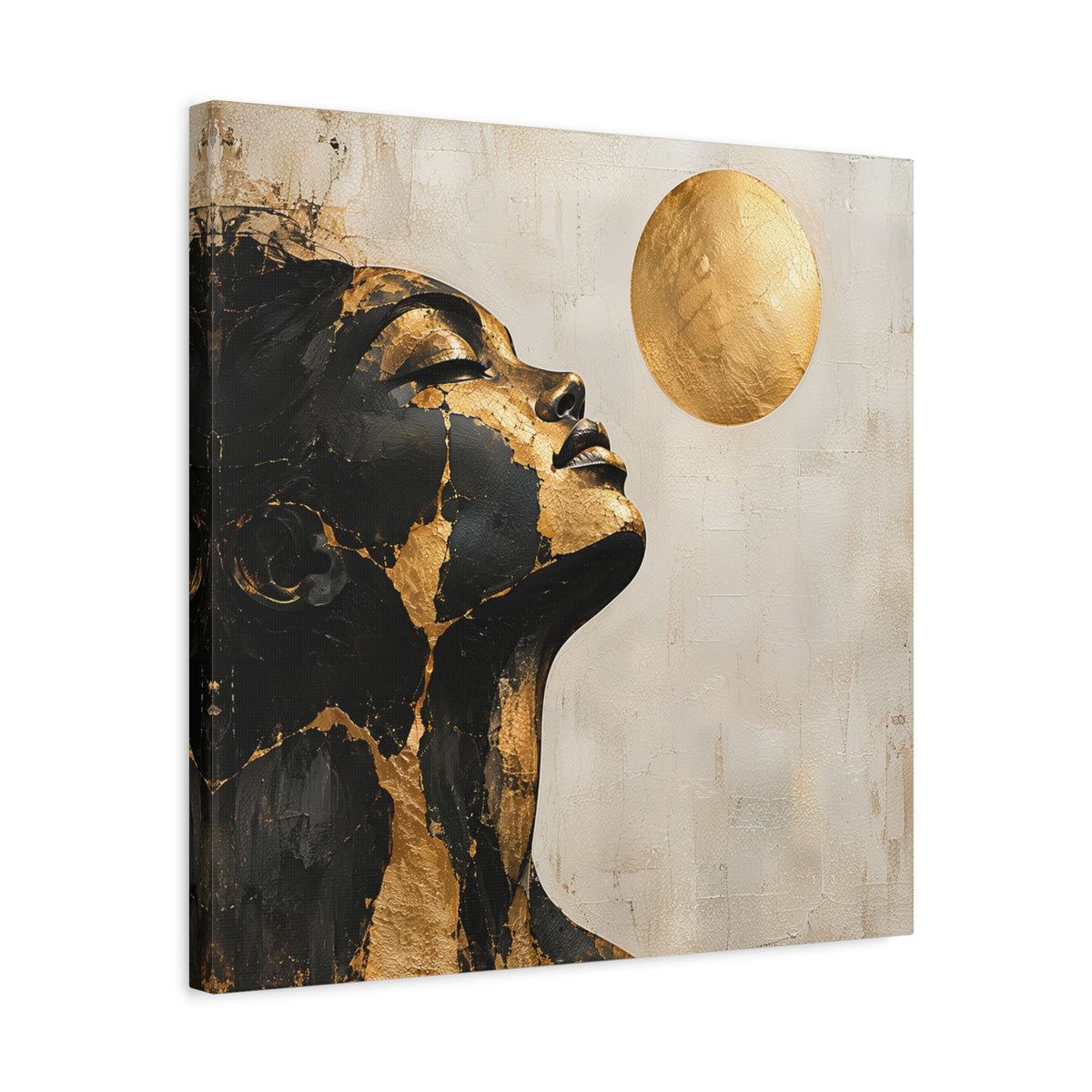 Golden Stillness — Modern Black & Gold Woman Portrait