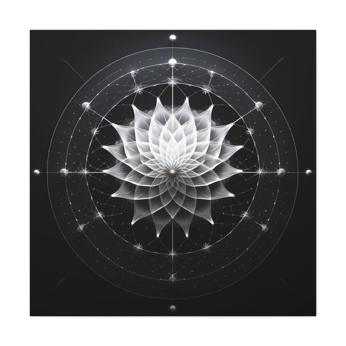 Orbit of Stillness — Monochrome Sacred Geometry Lotus Wall Art