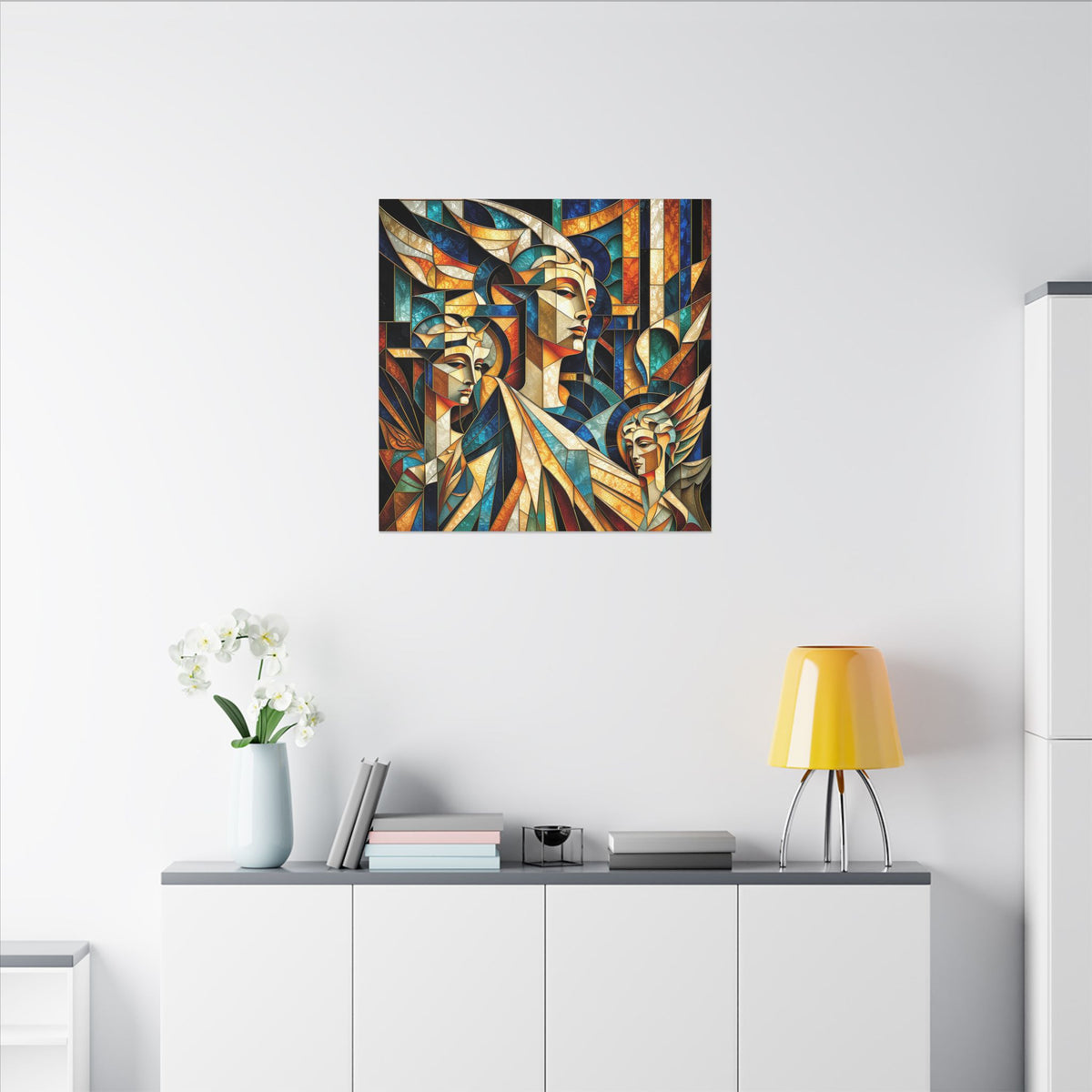 Echoes of Athena – Cubist Classical Goddess Stain Glass Canvas Print