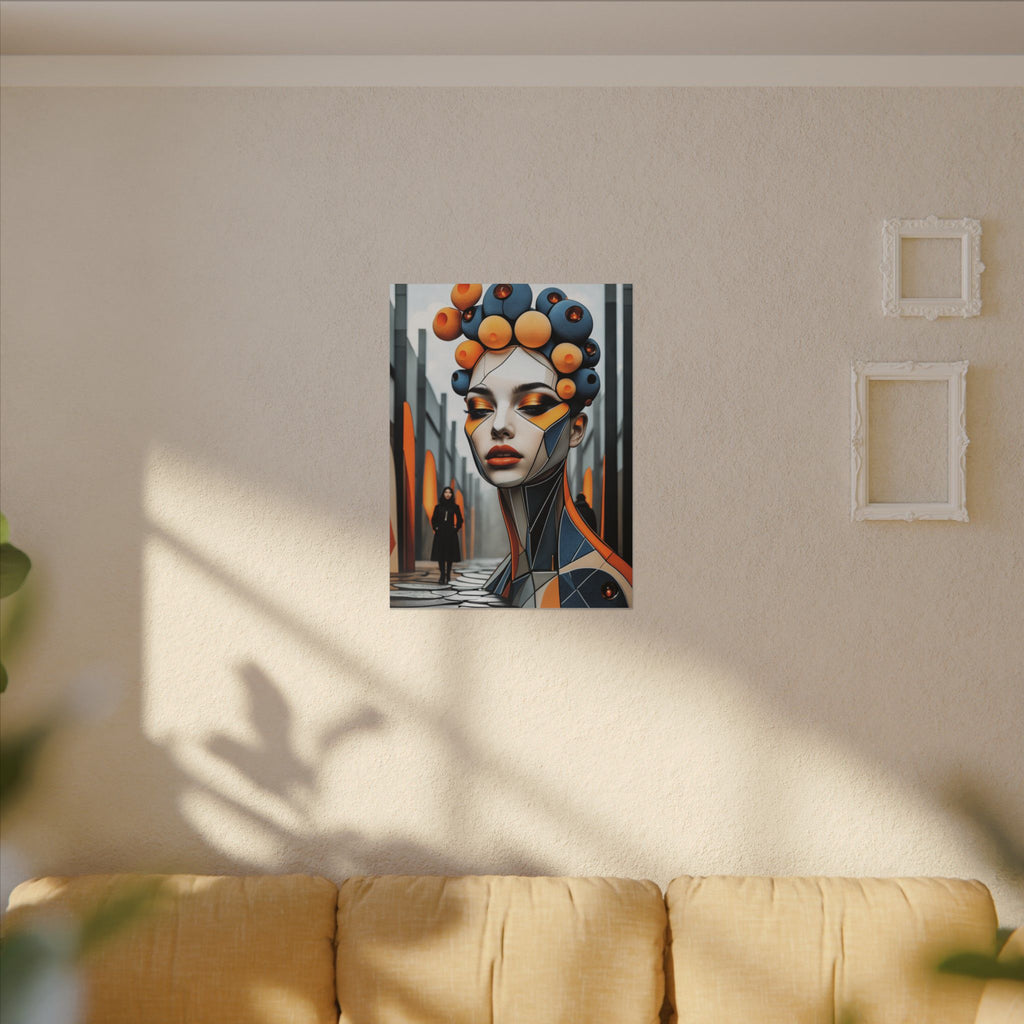Orbital Crown – Futurist Geometric Female Portrait Canvas Print