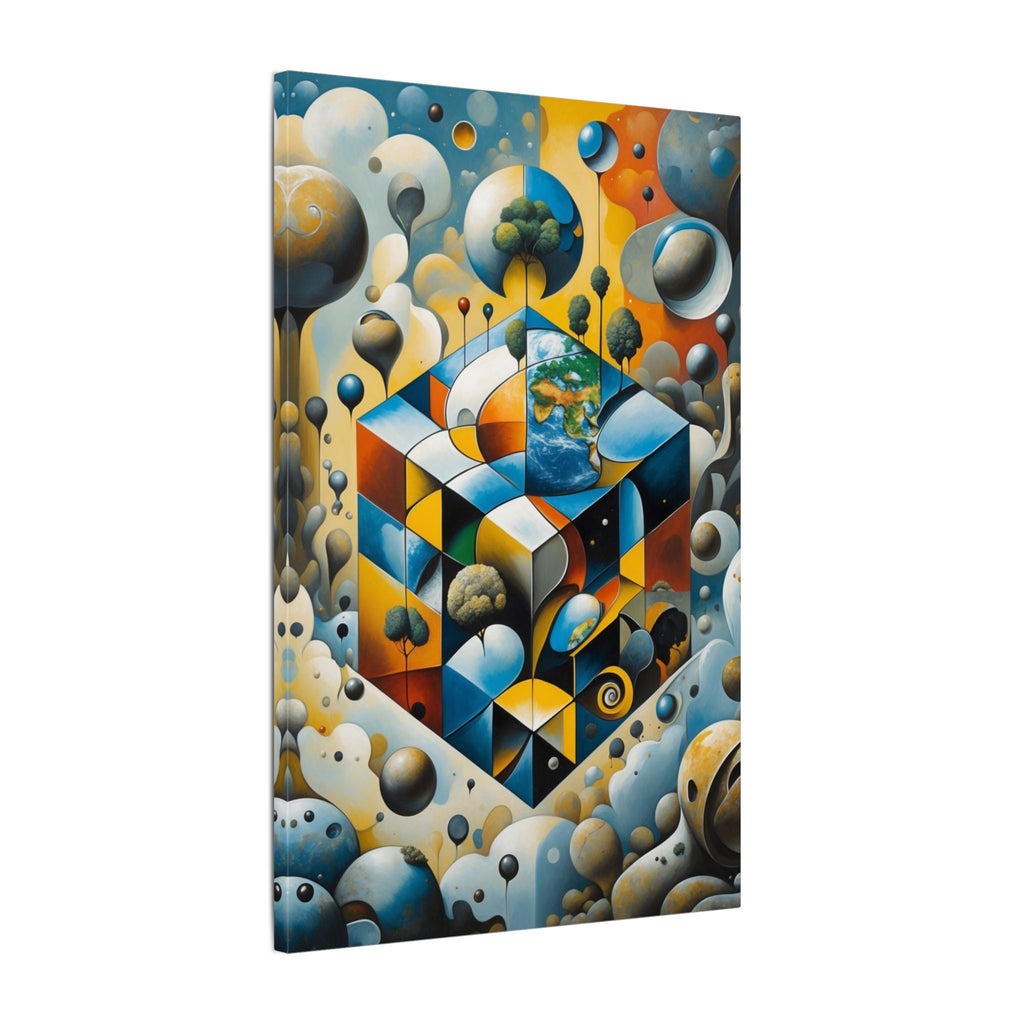 World Within Worlds – Surreal Geometric Earth Canvas Print