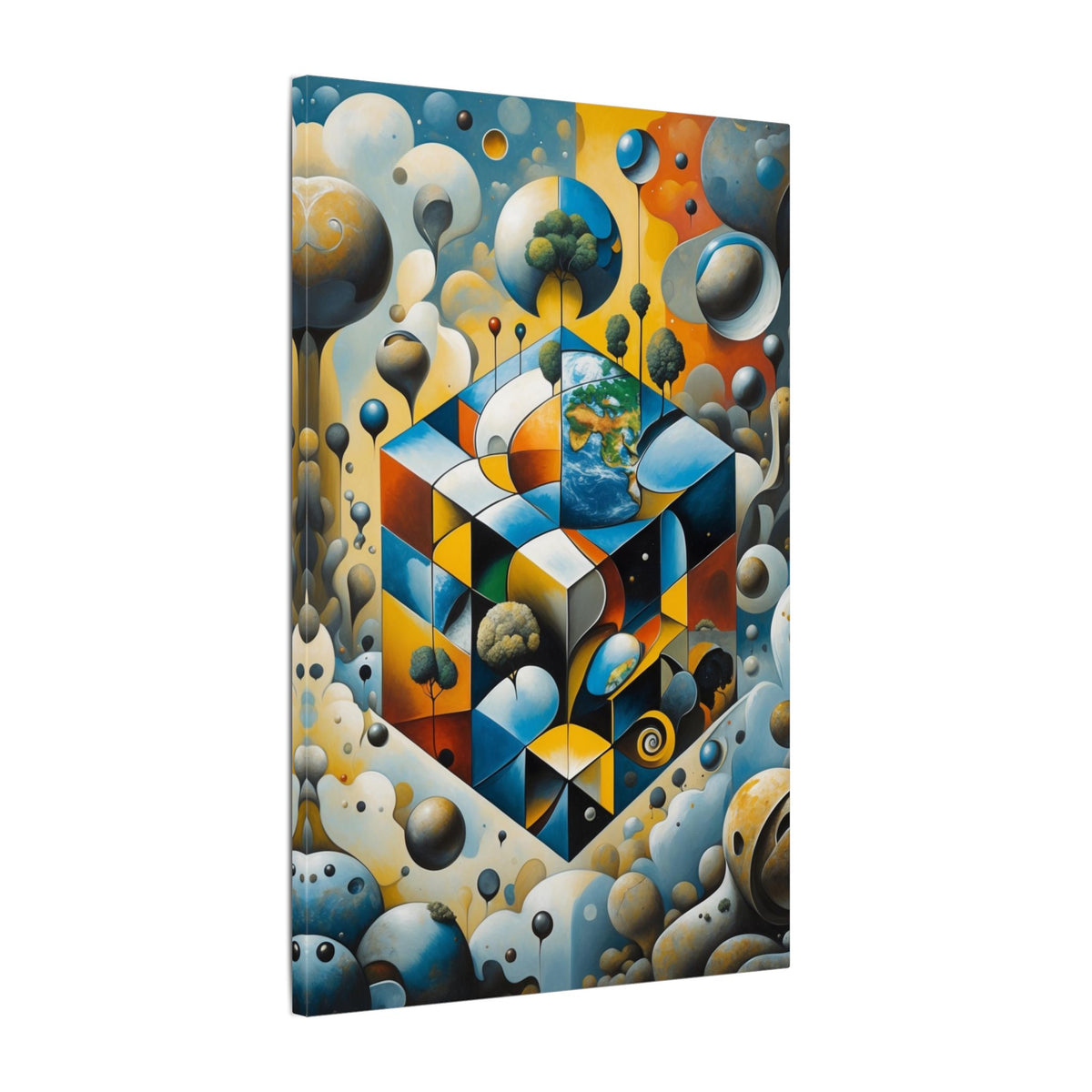 World Within Worlds – Surreal Geometric Earth Canvas Print