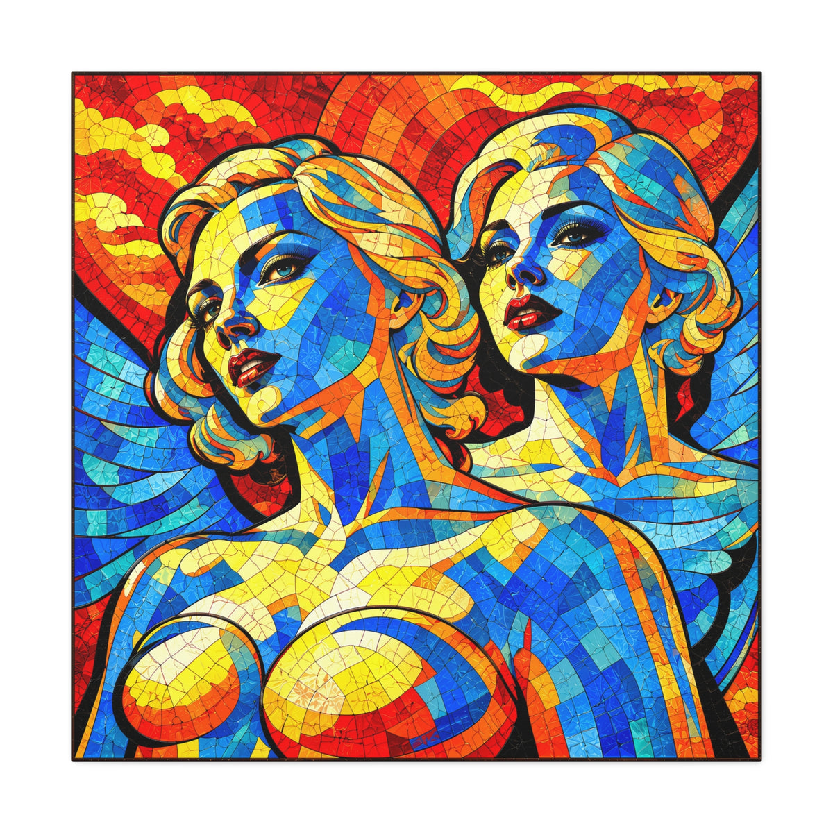 Electric Muses - Vibrant Cubist Stained Glass  Matte Canvas