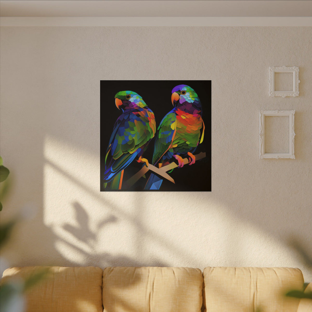 Electric Pair – Colorful Geometric Parrot Canvas Print